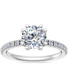 NEW Double Claw Secret Pavé Diamonds Engagement Ring in 18k White Gold